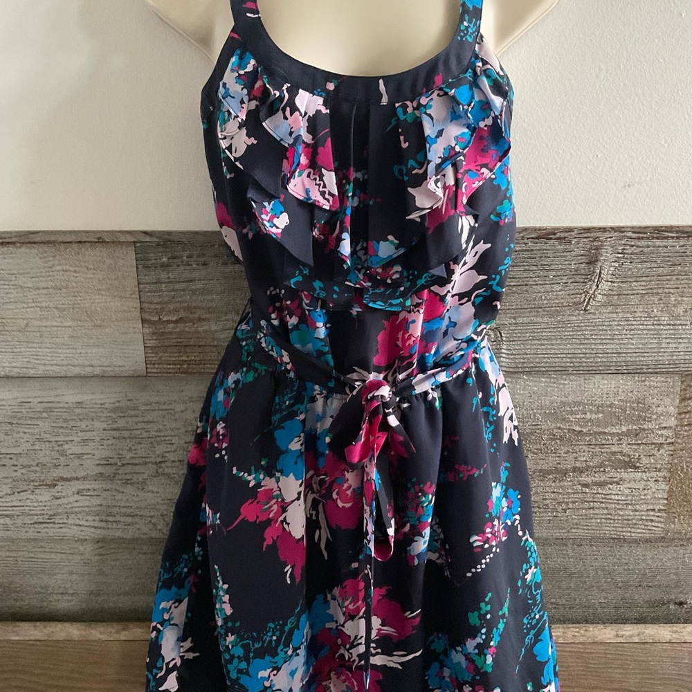 Express navy floral ruffle dress size small